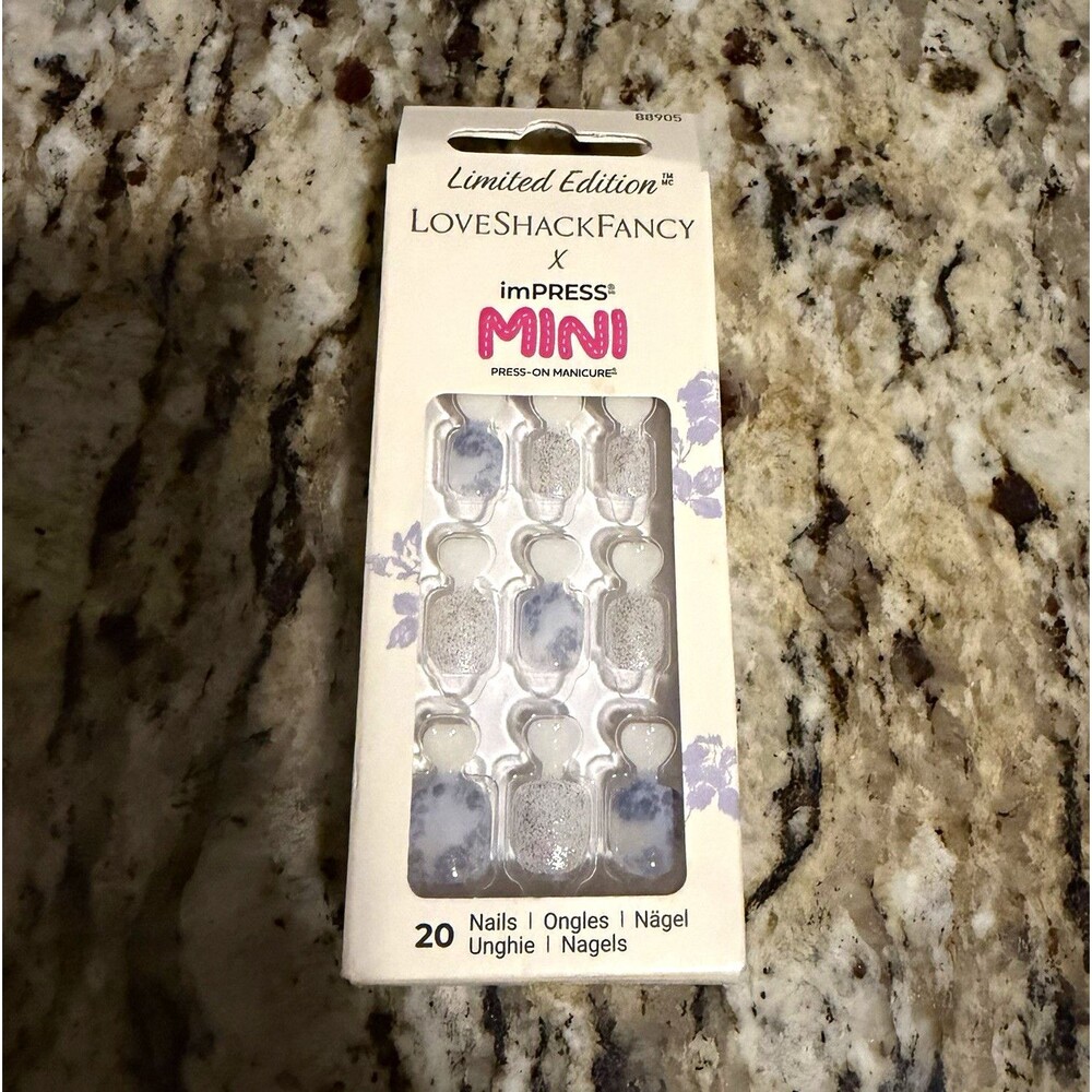 LoveShackFancy x imPRESS Mini Hydrangea Blue Press On Nails IMK10X Limited Ed